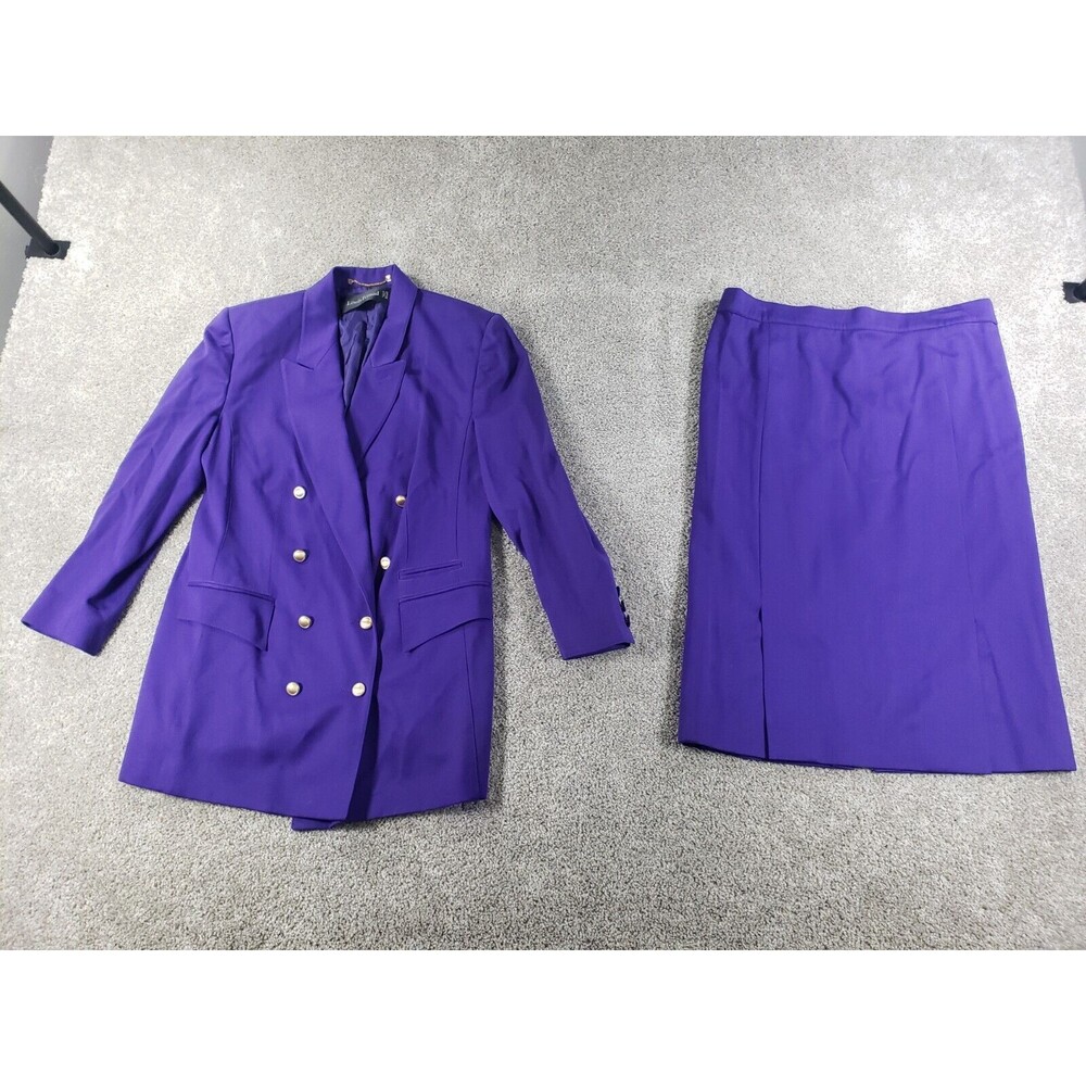 Louis Feraud Womens Vintage Suit Set Jacket Skirt 14 Purple Wool Cashmere, Lined